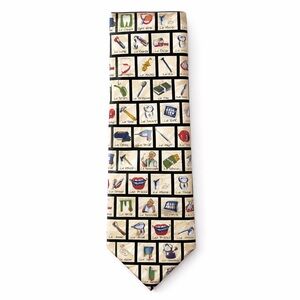 Vintage Museum Artifacts Silk Tie Dentist Doctor Novelty Print Cream 3.75”